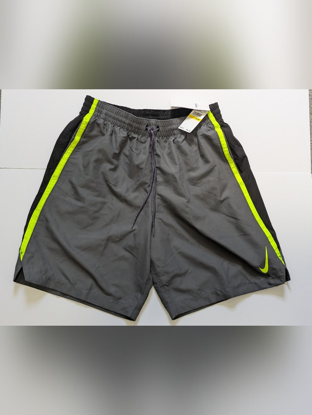 Nike Men's Gray Swim Shorts Trunks with Neon Trim Mens Medium